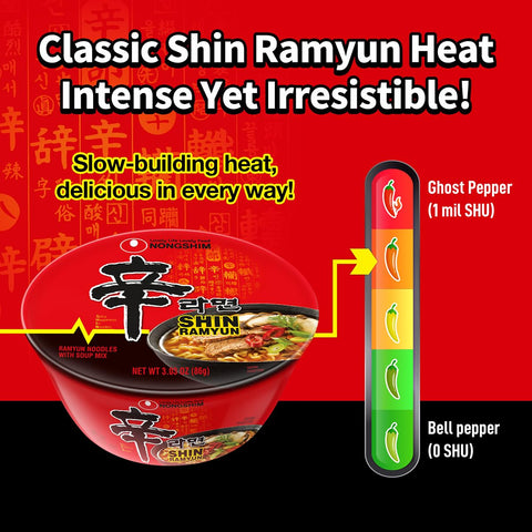 Nongshim Shin Ramyun Big Bowl, Spicy Instant Noodles, Microwaveable, 4.02 Ounce (Pack of 6)