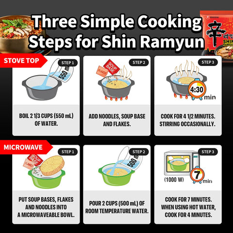 Nongshim Shin Ramyun Noodles, Spicy Korean Signature Instant Ramyun, Rich Beef Flavored Broth, Microwaveable, Korean Instant Noodles, 4.23 oz (Pack of 20), Packaging May Vary.