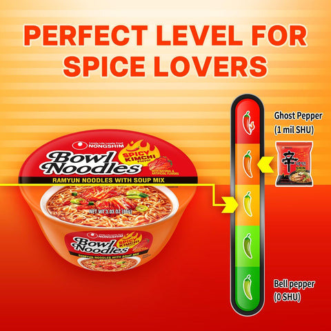 Nongshim Ramen Noodles, Gourmet Instant Ramen bowl, Premium Microwavable Noodle Soup, Kimchi, 3.03 Ounce (Pack of 12)