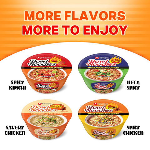 Nongshim Ramen Noodles, Gourmet Instant Ramen bowl, Premium Microwavable Noodle Soup, Kimchi, 3.03 Ounce (Pack of 6)