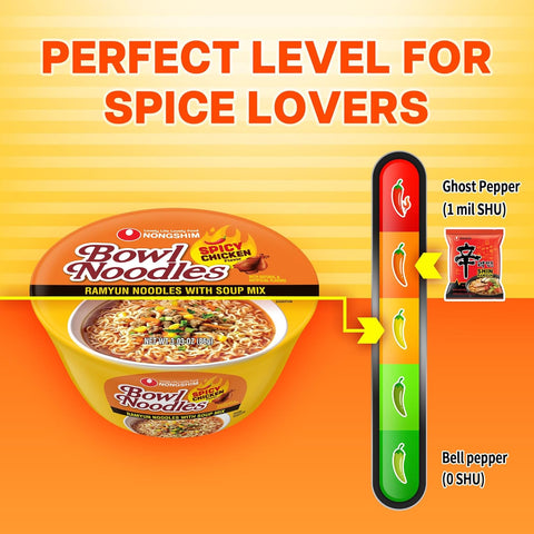 Nongshim Spicy Chicken Noodle Soup Bowl Soup Mix, 6 Pack, Korean-Style Ramen Noodle Instant Soup, Microwaveable