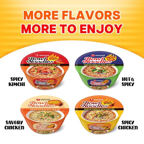 Nongshim Spicy Chicken Noodle Soup Bowl Soup Mix, 6 Pack, Korean-Style Ramen Noodle Instant Soup, Microwaveable