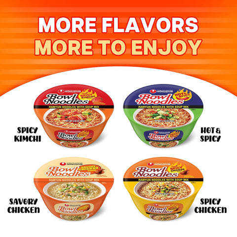 Nongshim Savory Chicken Noodle Soup Instant Ramen, 12 Pack, Microwaveable Bowl Soup Mix, Korean Ramyun with Cabbage & Carrots, Sabor a Pollo